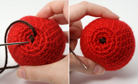 amigurumi apple by planetjune - embellishing