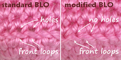 better BLO tutorial - the holes above the unworked front loops are eliminated with my technique