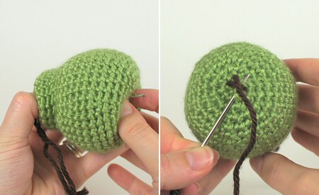 amigurumi pear by planetjune - shaping the pear