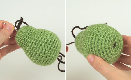 amigurumi pear by planetjune - shaping the pear