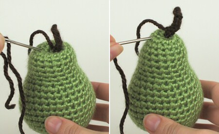 amigurumi pear by planetjune - shaping the pear