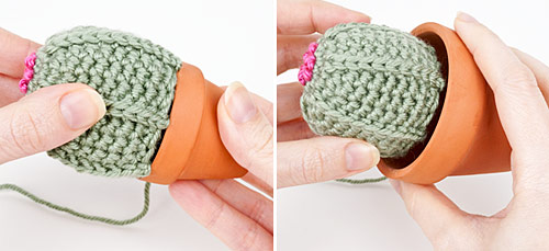 how to crochet a Soil Ball for 'planting' Crocheted Plants - a PlanetJune tutorial