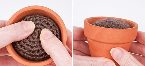 how to crochet a Soil Ball for 'planting' Crocheted Plants - a PlanetJune tutorial