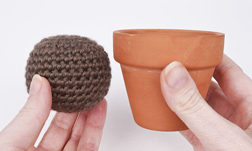 how to crochet a Soil Ball for 'planting' Crocheted Plants - a PlanetJune tutorial