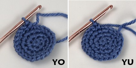 The difference between the V and the X shaped single crochet (yarn