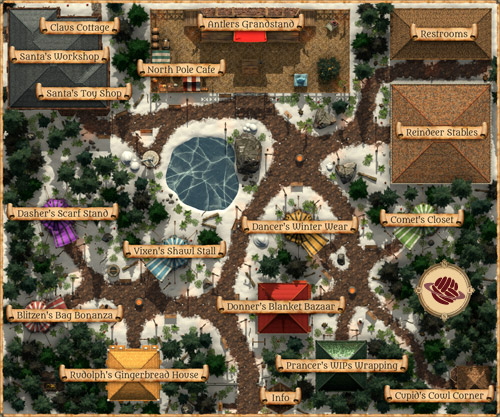 PlanetJune Reindeer Games Village - map of all the virtual stalls by PsychoGryphon