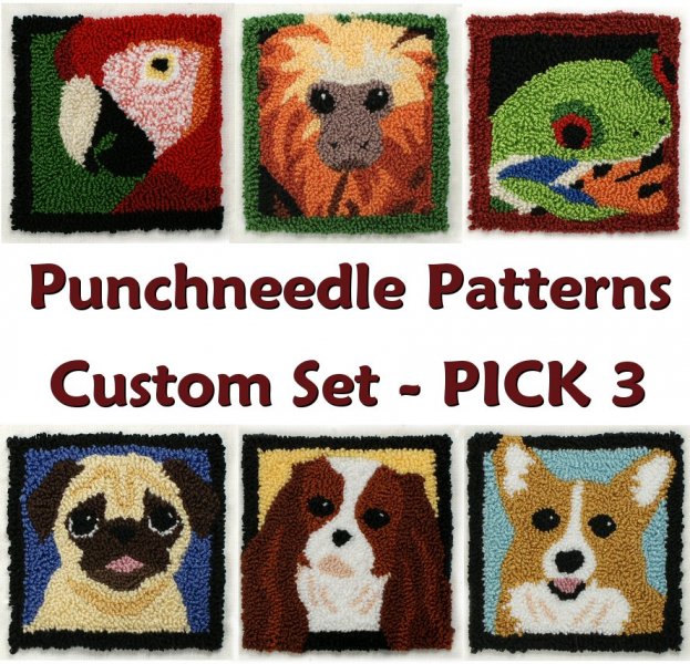 Punchneedle CUSTOM SET (pick any 3 Embroidery Patterns) - Click Image to Close
