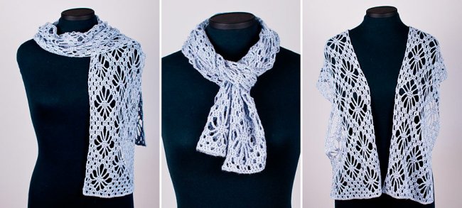 (image for) Diamond Flowers Scarf Wrap crochet pattern - Click Image to Close