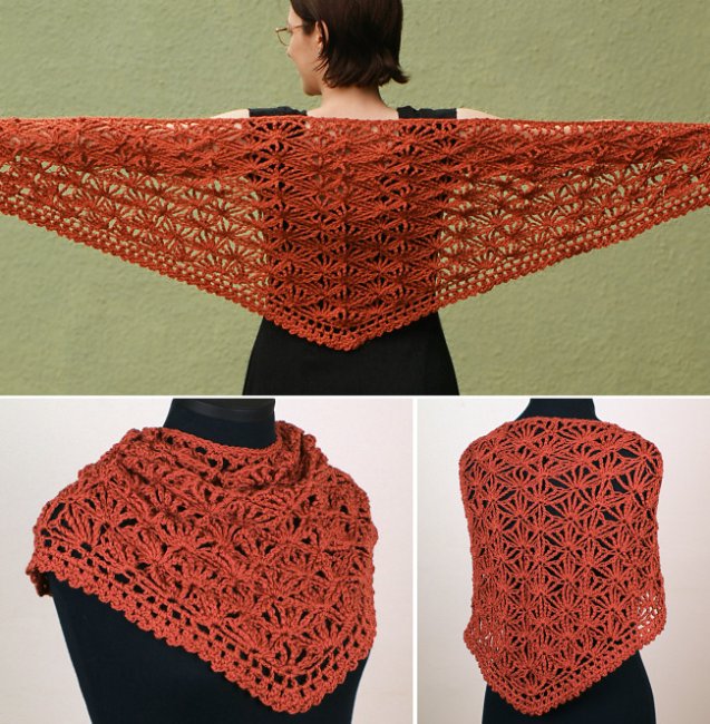 Palm Leaves Triangular Shawl crochet pattern - Click Image to Close