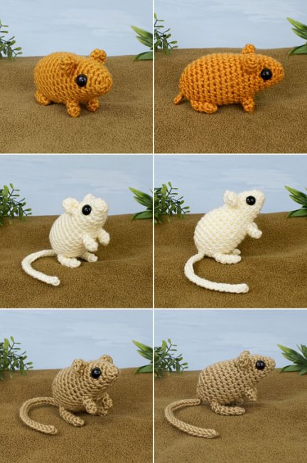 (image for) Mini Mammals 2: three EXPANSION PACK amigurumi crochet patterns: Hamster, Gerbil, Kangaroo Rat - Click Image to Close