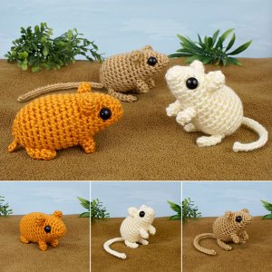 (image for) Mini Mammals 2: three EXPANSION PACK amigurumi crochet patterns: Hamster, Gerbil, Kangaroo Rat