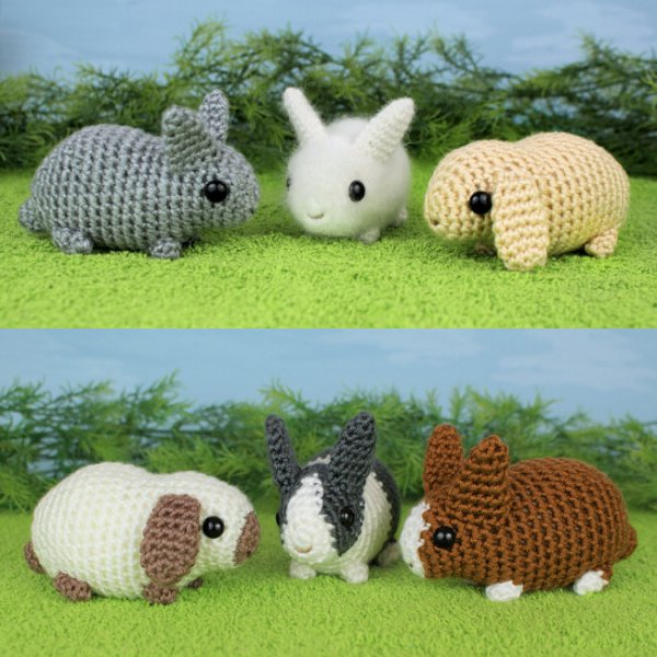 Baby Bunnies 1 & 2 - SIX amigurumi bunny crochet patterns - Click Image to Close