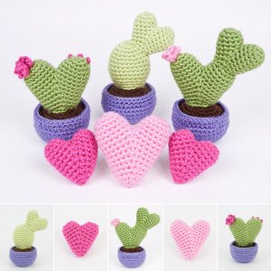 (image for) Heart Cactus Collection: FIVE crochet patterns