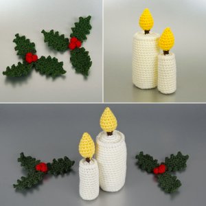 Christmas Decor Set 1: Holly & Candles crochet patterns