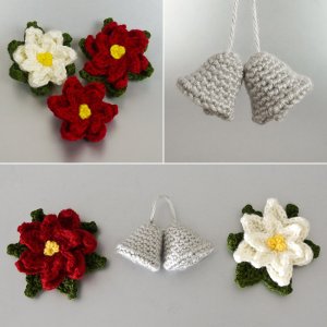 Christmas Decor Set 4: Poinsettia & Bells crochet patterns