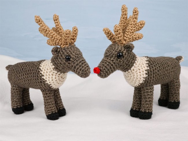 (image for) Reindeer - Caribou realistic PLUS Red-Nosed Rudolph amigurumi crochet pattern - Click Image to Close