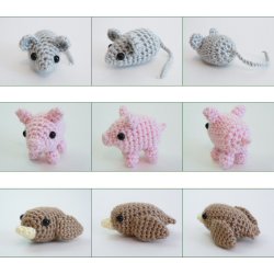 PocketAmi Set 1: Mouse Pig Bird amigurumi crochet patterns