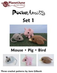 (image for) PocketAmi Set 1: Mouse Pig Bird amigurumi crochet patterns