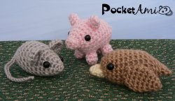PocketAmi Set 1: Mouse Pig Bird amigurumi crochet patterns