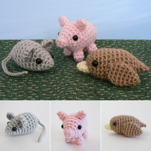 (image for) PocketAmi Set 1: Mouse Pig Bird amigurumi crochet patterns