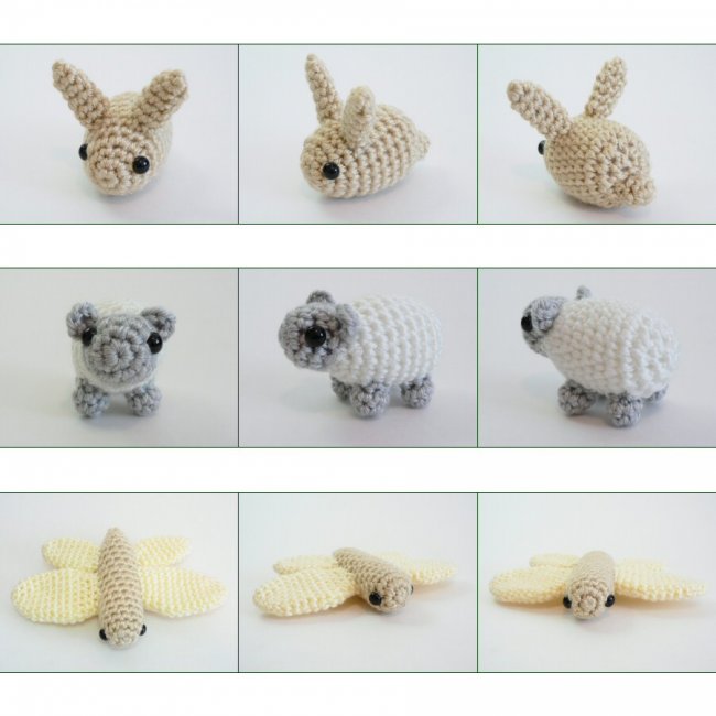 (image for) PocketAmi Set 2: Bunny Sheep Dragonfly amigurumi crochet patterns - Click Image to Close