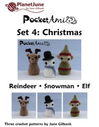 (image for) PocketAmi Set 4: Christmas - three amigurumi crochet patterns: Reindeer, Snowman, Elf