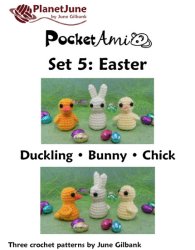 PocketAmi Set 5: Easter - three amigurumi crochet patterns: Duckling, Bunny, Chick