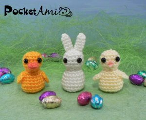 PocketAmi Set 5: Easter - three amigurumi crochet patterns: Duckling, Bunny, Chick
