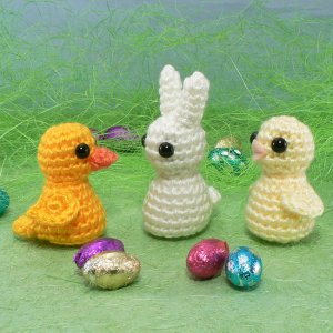 PocketAmi Set 5: Easter - three amigurumi crochet patterns: Duckling, Bunny, Chick
