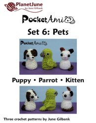 (image for) PocketAmi Set 6: Pets - three amigurumi crochet patterns: Puppy, Kitten, Parrot