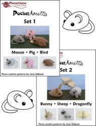 PocketAmi Sets 1 & 2 - SIX amigurumi crochet patterns: Mouse Pig Bird Bunny Sheep Dragonfly