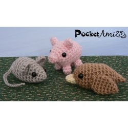 PocketAmi Sets 1 & 2 - SIX amigurumi crochet patterns: Mouse Pig Bird Bunny Sheep Dragonfly