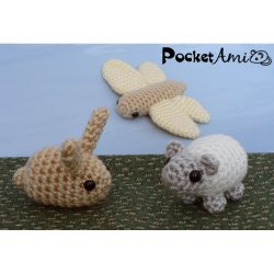 (image for) PocketAmi Sets 1 & 2 - SIX amigurumi crochet patterns: Mouse Pig Bird Bunny Sheep Dragonfly