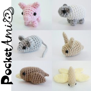 PocketAmi Sets 1 & 2 - SIX amigurumi crochet patterns: Mouse Pig Bird Bunny Sheep Dragonfly