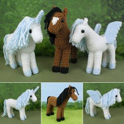 Horse, Unicorn and Pegasus - THREE amigurumi crochet patterns