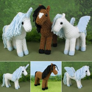 Horse, Unicorn and Pegasus - THREE amigurumi crochet patterns