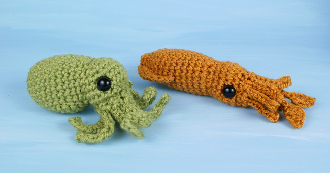 (image for) Baby Cephalopods 1: Octopus & Squid amigurumi crochet patterns - Click Image to Close