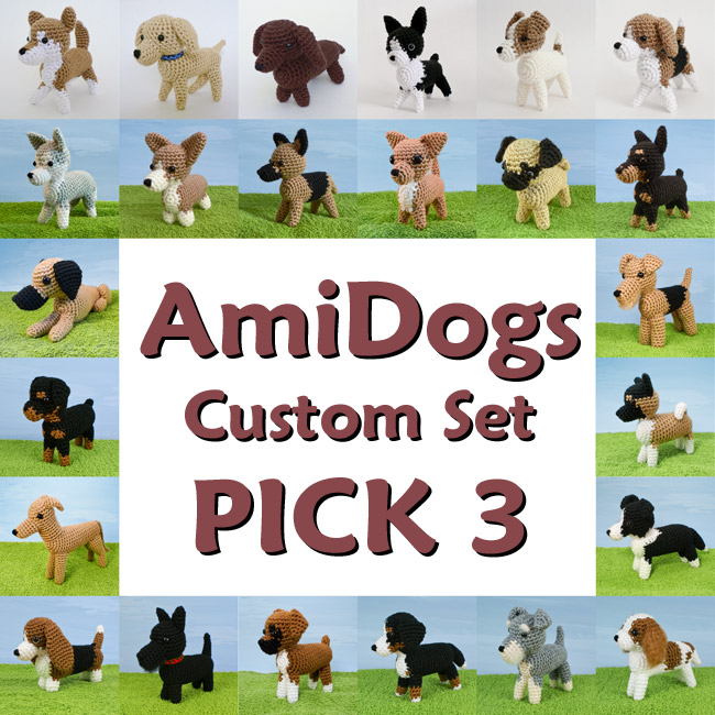 (image for) AmiDogs CUSTOM SET (pick any 3) amigurumi crochet patterns - Click Image to Close
