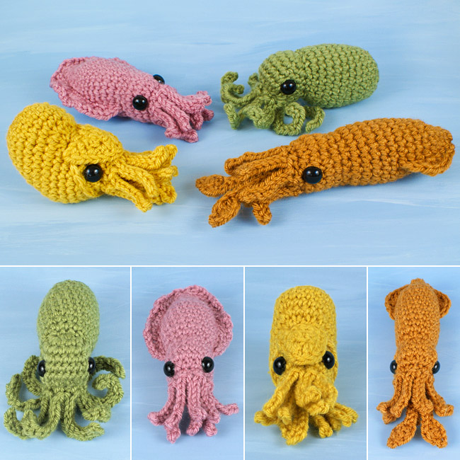 (image for) Baby Cephalopods 1 and 2 - FOUR amigurumi crochet patterns - Click Image to Close