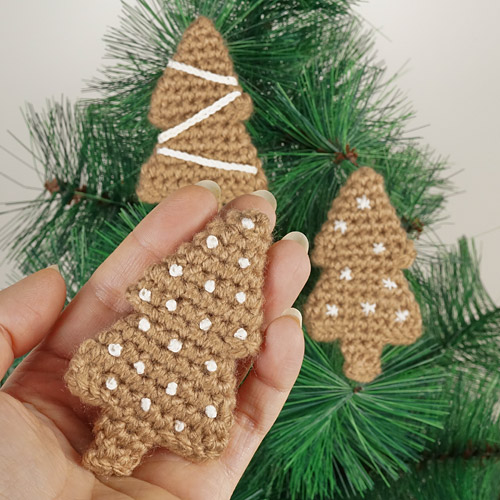 (image for) Gingerbread Tree & Christmas Tree Ornaments DONATIONWARE crochet pattern - Click Image to Close