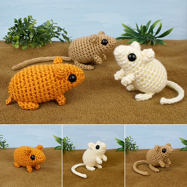 (image for) Mini Mammals 2: three EXPANSION PACK amigurumi crochet patterns: Hamster, Gerbil, Kangaroo Rat - Click Image to Close