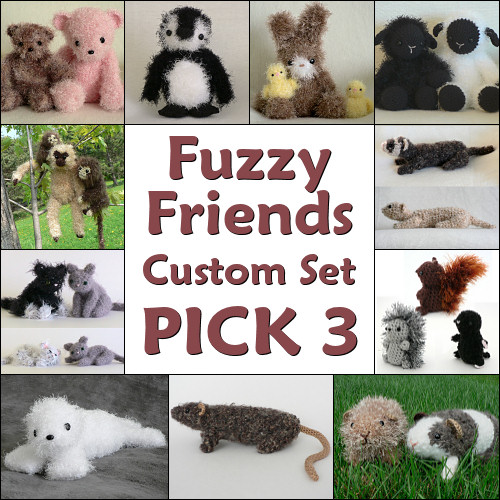 Fuzzy Friends CUSTOM SET (pick any 3) crochet patterns - Click Image to Close