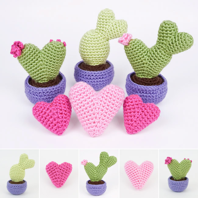 (image for) Heart Cactus Collection: FIVE crochet patterns - Click Image to Close