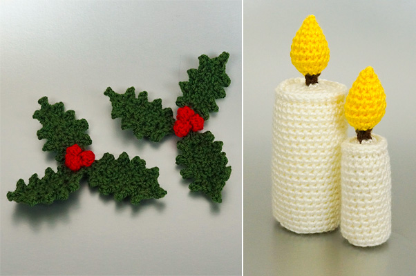 Christmas Decor Set 1: Holly & Candles crochet patterns - Click Image to Close