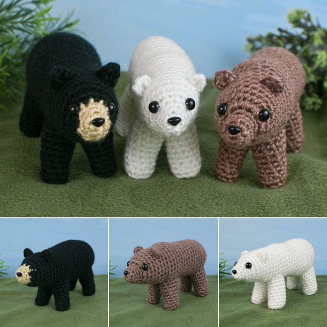 Black, Brown & Polar Bears: THREE amigurumi crochet patterns - Click Image to Close