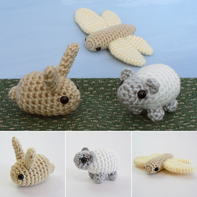 (image for) PocketAmi Set 2: Bunny Sheep Dragonfly amigurumi crochet patterns - Click Image to Close