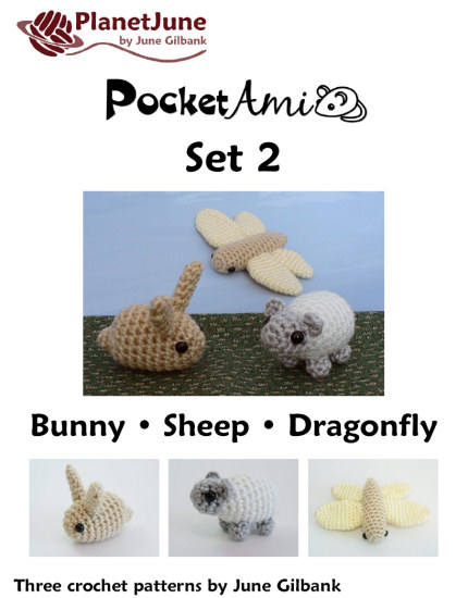 (image for) PocketAmi Set 2: Bunny Sheep Dragonfly amigurumi crochet patterns - Click Image to Close