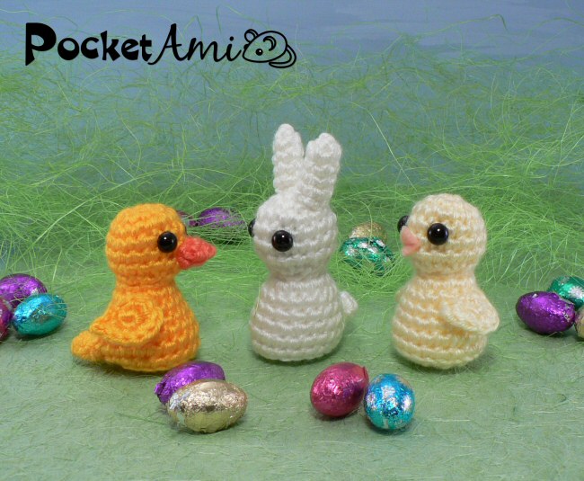 PocketAmi Set 5: Easter - three amigurumi crochet patterns: Duckling, Bunny, Chick - Click Image to Close