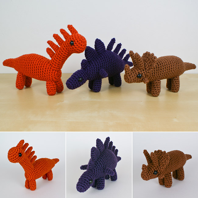 (image for) Dinosaurs Sets 1 & 1X - SIX amigurumi crochet patterns - Click Image to Close