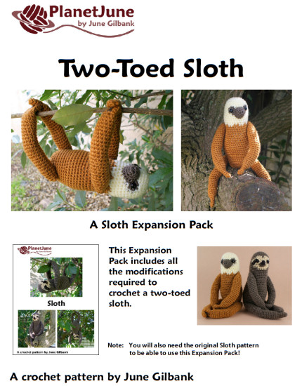 Three-Toed and Two-Toed Sloths - TWO amigurumi crochet patterns - Click Image to Close